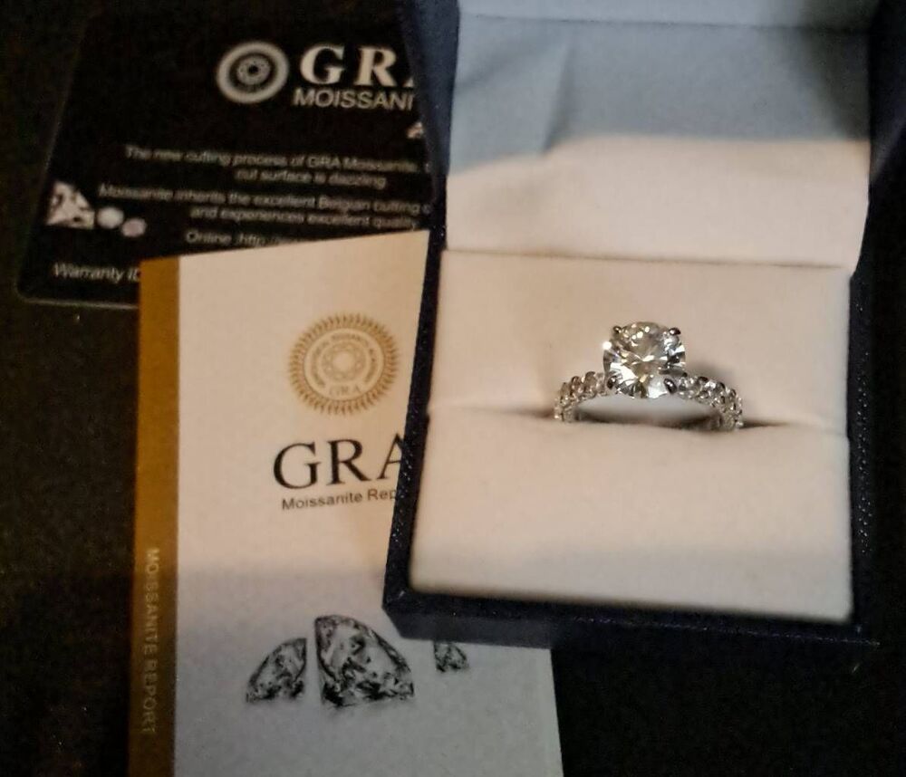 CERTIFIED GRA 2.5 Ct. MOISSANITE Round & Pave Eternity Engagement Ring Sz 8